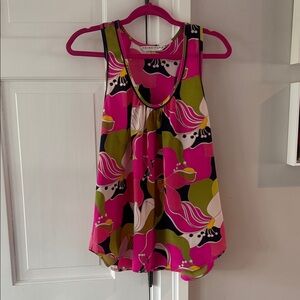 Trina Turk Hot Pink Floral Print Silk Tank